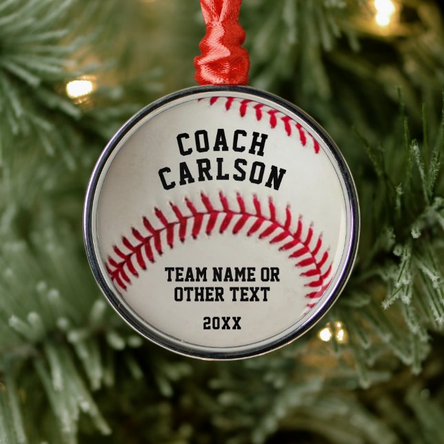 Baseball Coach Ball Stitching Personalised Metal Ornament (Tree)
