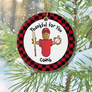 Baseball Coach Cartoon Ethnic Thank You Gift Ceramic Ornament
