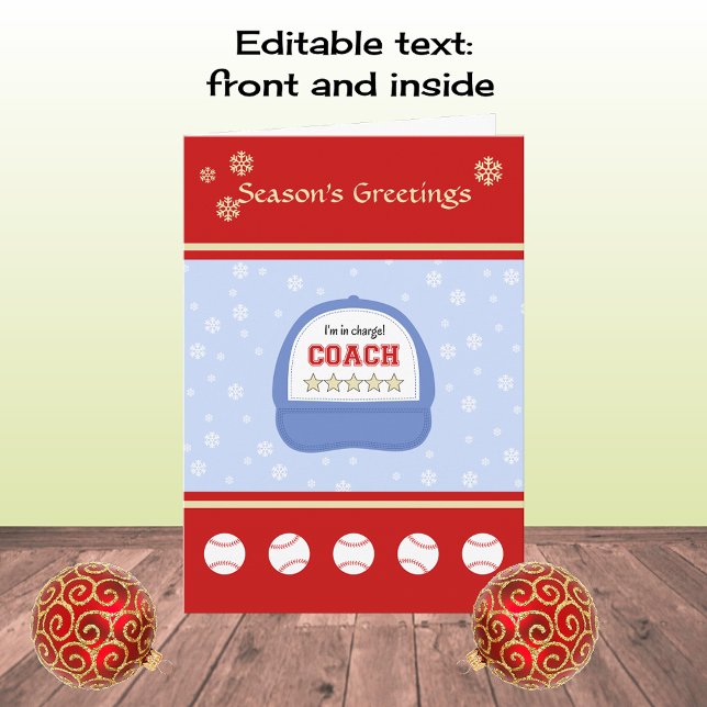 Baseball coach christmas holidays custom greeting holiday card (Creator Uploaded)