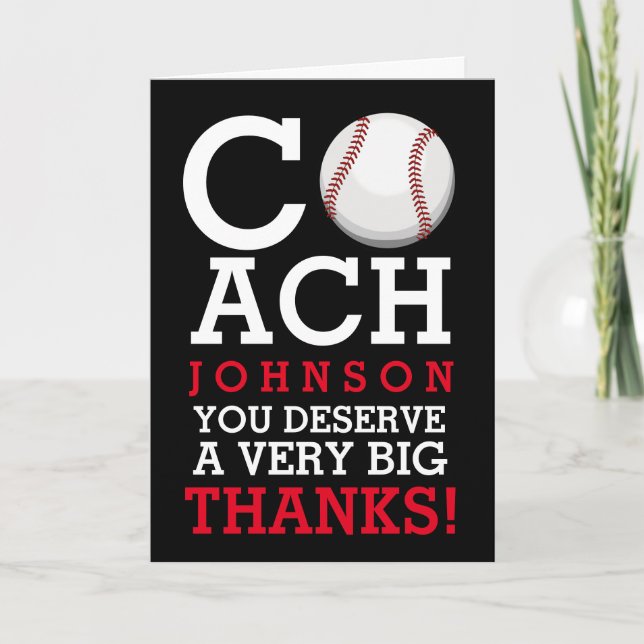Baseball Coach Custom Name Thank You Card (Front)