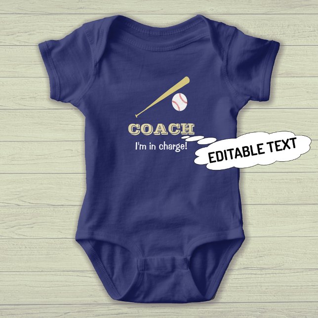 Baseball coach custom text fun sports baby bodysuit (Sample shows royal blue bodysuit option)