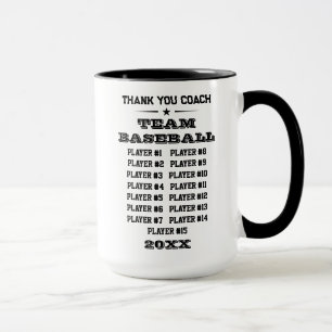 Baseball Coach Gift, Custom Name, Logo & Roster Mug