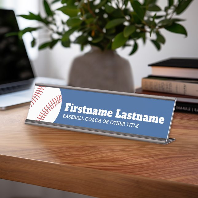 Baseball Coach or Teacher - Modern Drawing Desk Name Plate (Personalized Sports Theme Desk Name Plate - Great Coach Appreciation Gift or Locker room Decor)