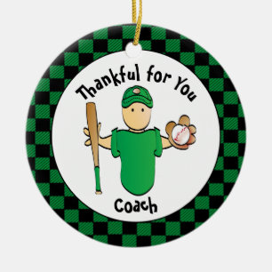 Baseball Coach Personalised Male Cartoon Thank You Ceramic Ornament