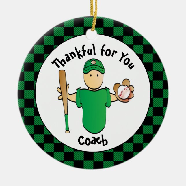 Baseball Coach Personalised Male Cartoon Thank You Ceramic Ornament (Front)