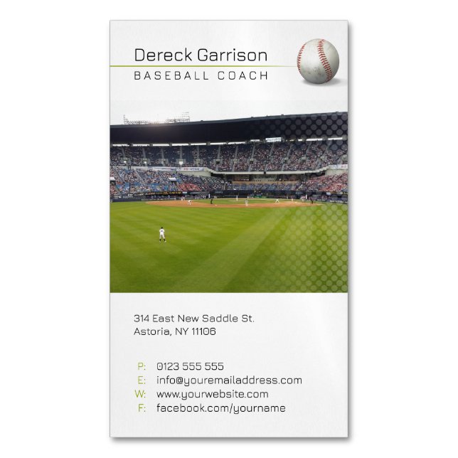 Baseball Coach | Player Photo Magnetic Business Card (Front Vertical)