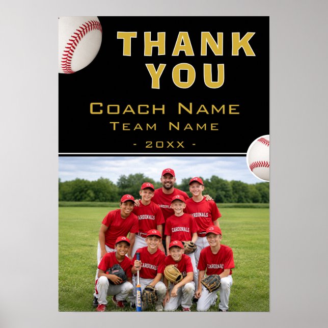 Baseball Coach Team Name Photo Poster (Front)