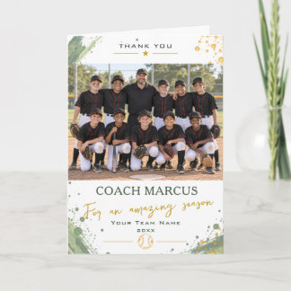 Baseball Coach Team Photo Amazing Season Thank You Card