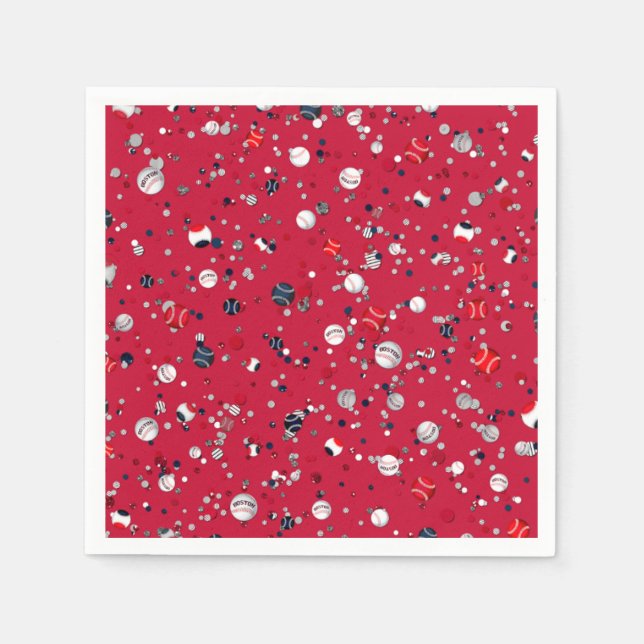 Baseball Confetti, Red-PAPER PARTY NAPKINS (Front)