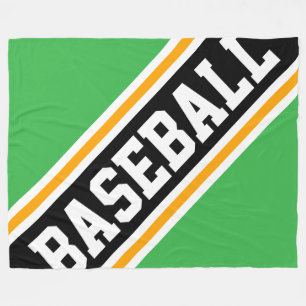 BASEBALL Cool Bright Green Black Racing Stripes Fleece Blanket