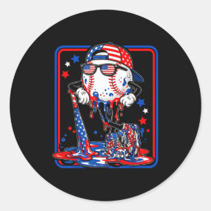 Baseball cool drip 4th of july patriotic american classic round sticker