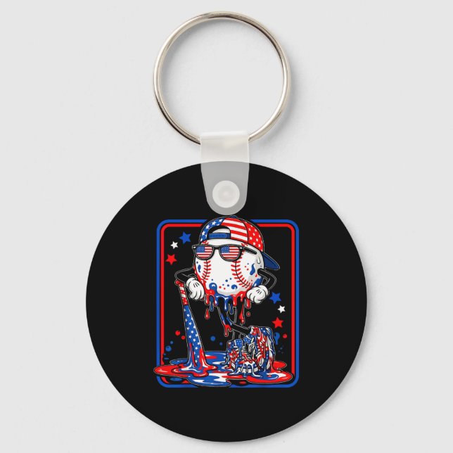Baseball cool drip 4th of july patriotic american key ring (Front)