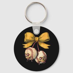 Baseball Coquette Bow Game Day Halloween Women Gir Key Ring
