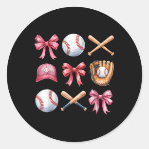 Baseball Coquette Bow Women Girls Cheer Mum Mama M Classic Round Sticker
