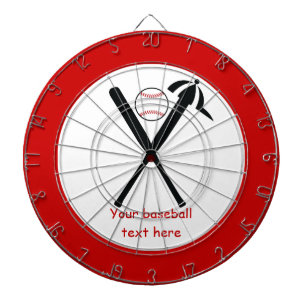 Baseball crossed bats and cap black, red custom dartboard