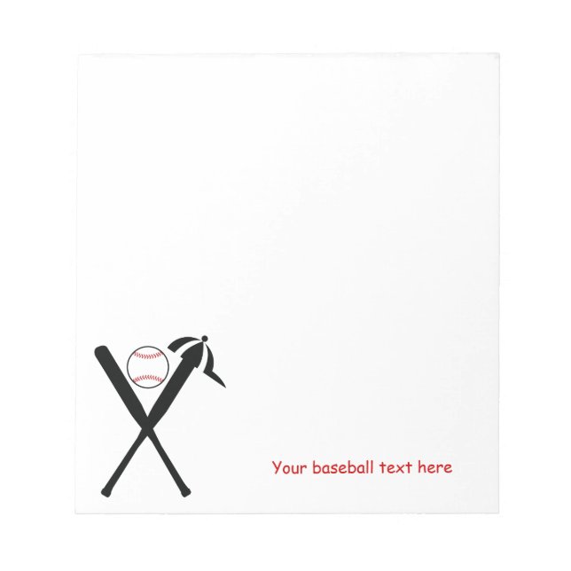 Baseball crossed bats and cap black, red custom notepad (Front)