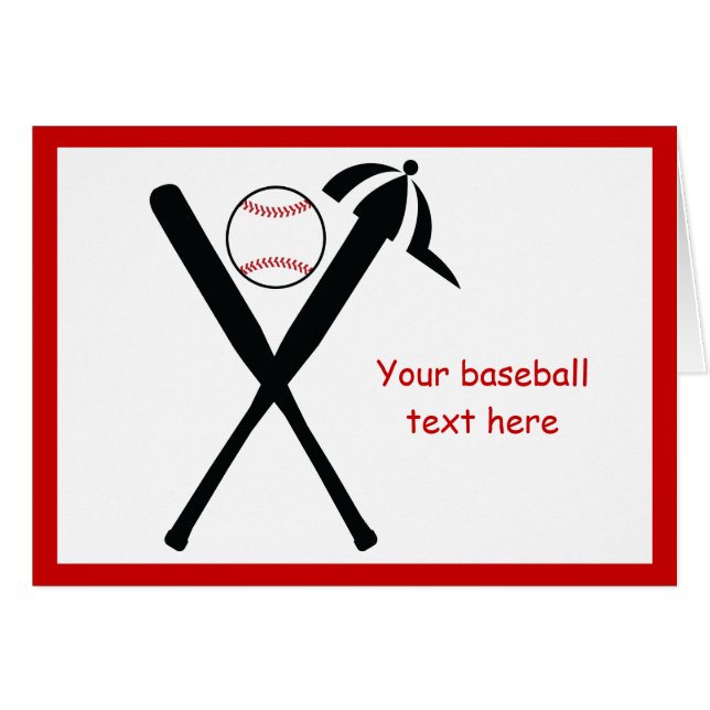 Baseball crossed bats and cap horizontal greeting (Front Horizontal)