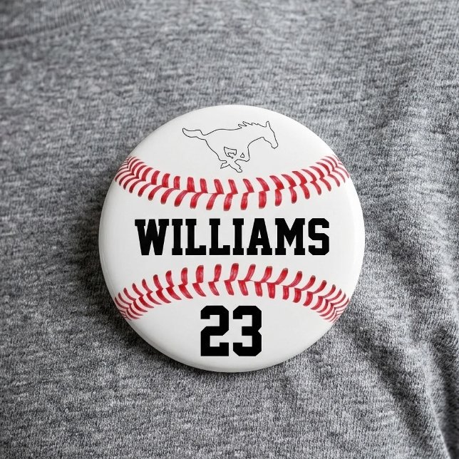 Baseball Custom Player Name Number and Team Logo 7.5 Cm Round Badge (Personalized baseball round button with custom logo, player name and number.)