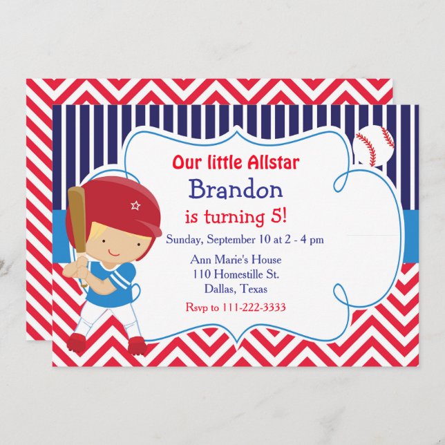 Baseball Cute Blonde Boy Birthday Party Invitation (Front/Back)