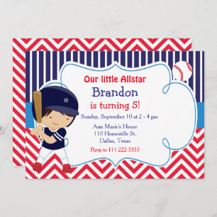 Baseball Cute Brunette Boy Birthday Party Invitation