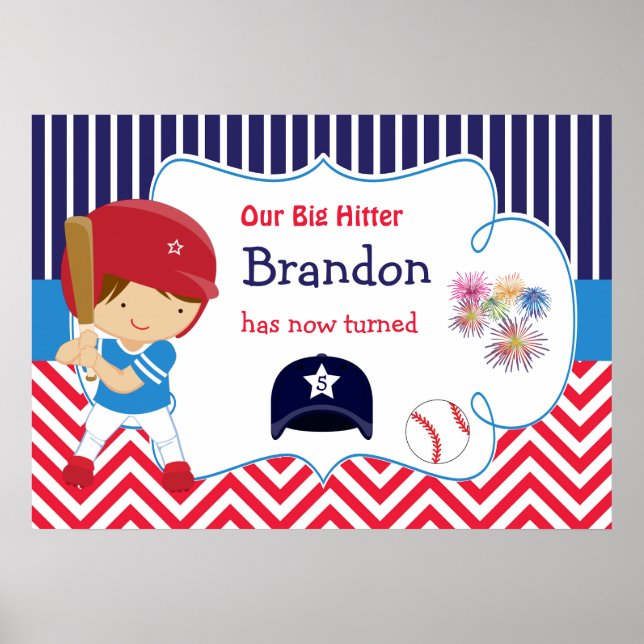 Baseball Cute Brunette Hair Boy Birthday Poster (Front)