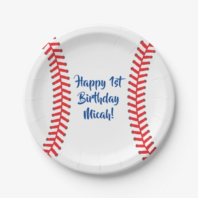 Baseball Cute Sports 1st Birthday Party Paper Plate (Front)