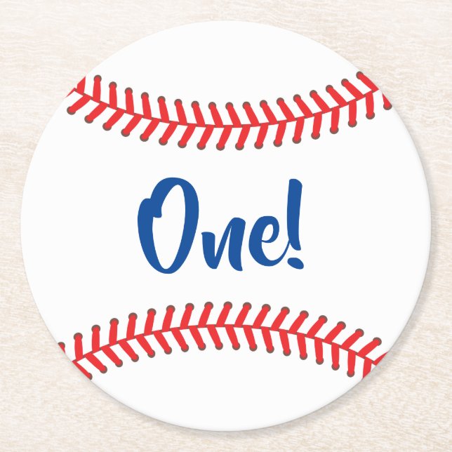 Baseball Cute Sports Kid's Birthday Party Round Paper Coaster (Front)