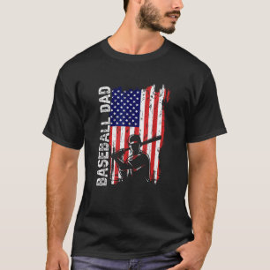 Baseball DAD American Flag Patriotic Dad 4th Of Ju T-Shirt