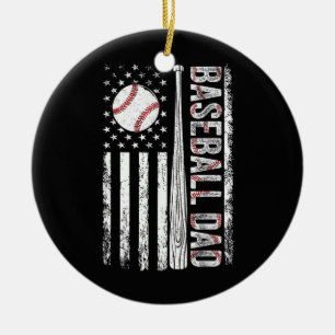 Baseball Dad American Flag Patriotic Father's Day Ceramic Ornament