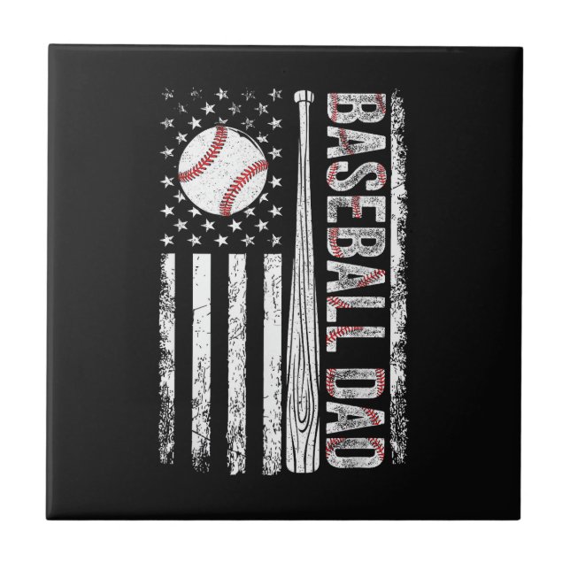Baseball Dad American Flag Patriotic Father's Day  Ceramic Tile (Front)