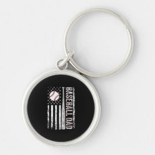 Baseball Dad American Flag Patriotic Father's Day  Key Ring
