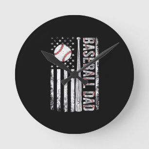 Baseball Dad American Flag Patriotic Father's Day Round Clock