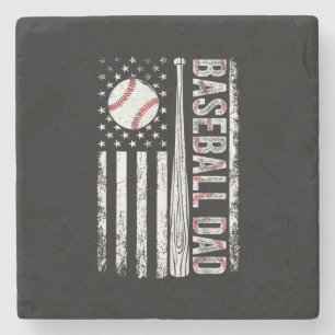 Baseball Dad American Flag Patriotic Father's Day Stone Coaster