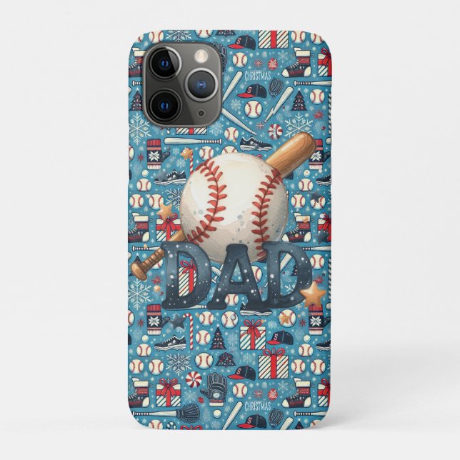 Baseball Dad Christmas Themed on Blue Background Case-Mate iPhone Case (Back)