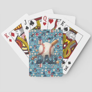 Baseball Dad Christmas Themed on Blue Background Playing Cards