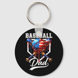 Baseball Dad Drip Fathers Day Daddy Usa Flag Key Ring