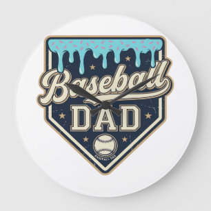 Baseball Dad Drippy Home Plate Vintage Vector Desi Large Clock