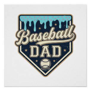 Baseball Dad Drippy Home Plate Vintage Vector Desi Poster