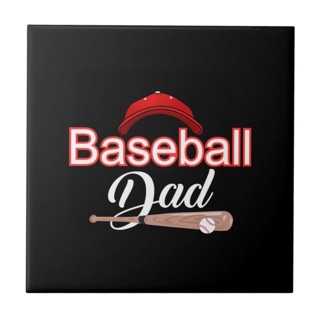 Baseball dad family sports modern black white text ceramic tile (Front)