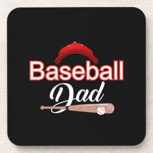 Baseball dad family sports modern black white text coaster