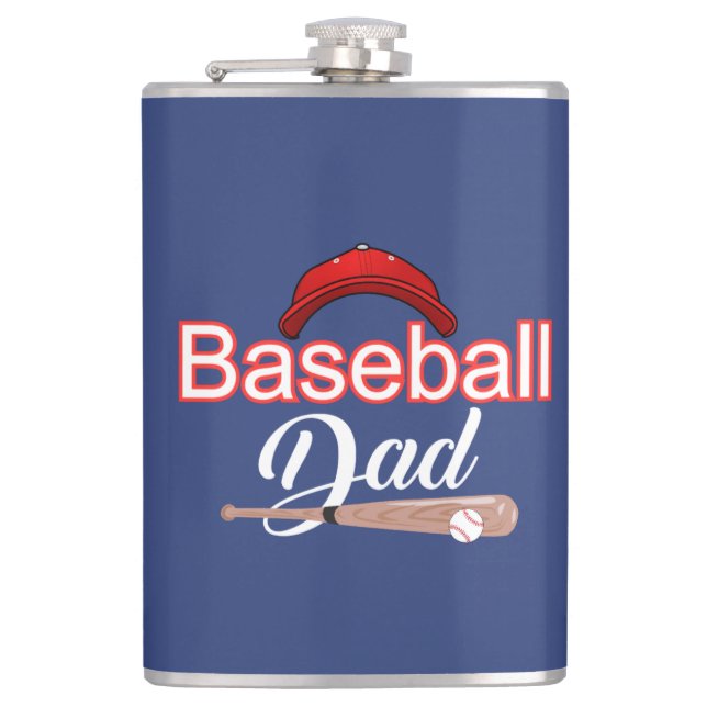 Baseball dad family sports modern black white text hip flask (Front)