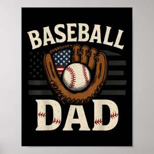 Baseball Dad Fathers Day American Usa Flag Men Boy Poster