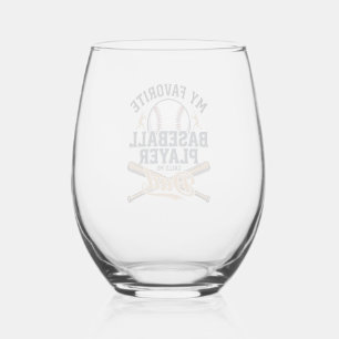 Baseball Dad Favourite Player Vintage Shirt Design Stemless Wine Glass