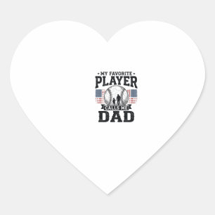 Baseball Dad Favourite Player Vintage Vector Desig Heart Sticker