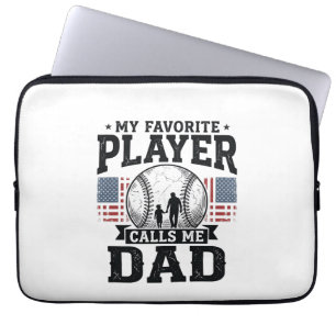 Baseball Dad Favourite Player Vintage Vector Desig Laptop Sleeve