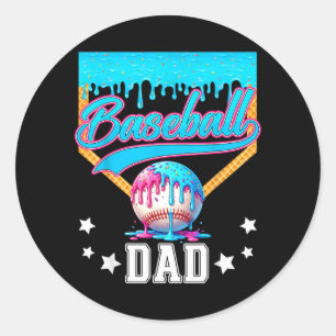 Baseball Dad Funny Fathers Day Ice Cream Drip Classic Round Sticker