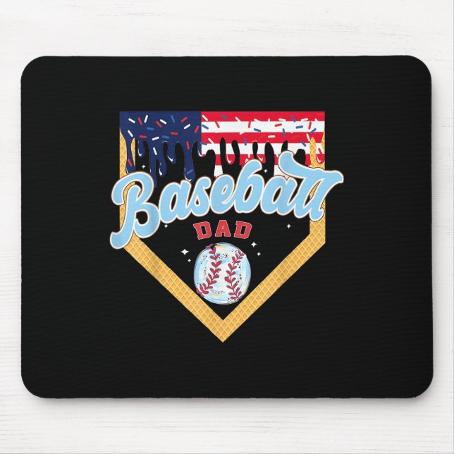 Baseball Dad Ice Cream Drip Funny Baseball Fathers Mouse Pad (Front)