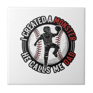 Baseball Dad Monster Vintage Catcher Shirt Design_ Ceramic Tile