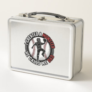 Baseball Dad Monster Vintage Catcher Shirt Design_ Metal Lunch Box