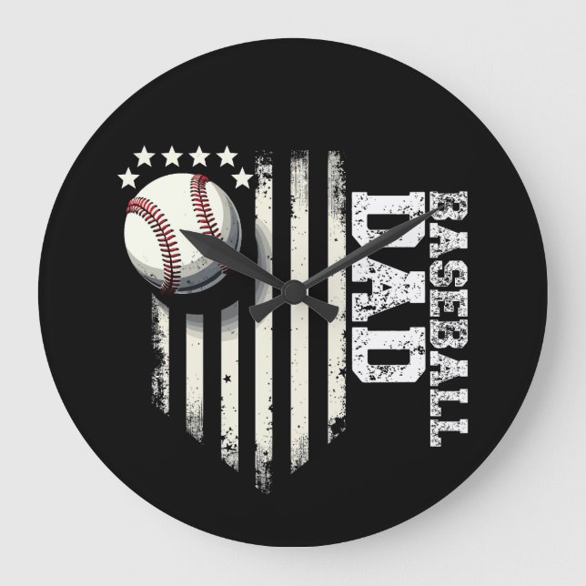 Baseball DAD USA American Flag Fathers Day 4th of  Large Clock (Front)